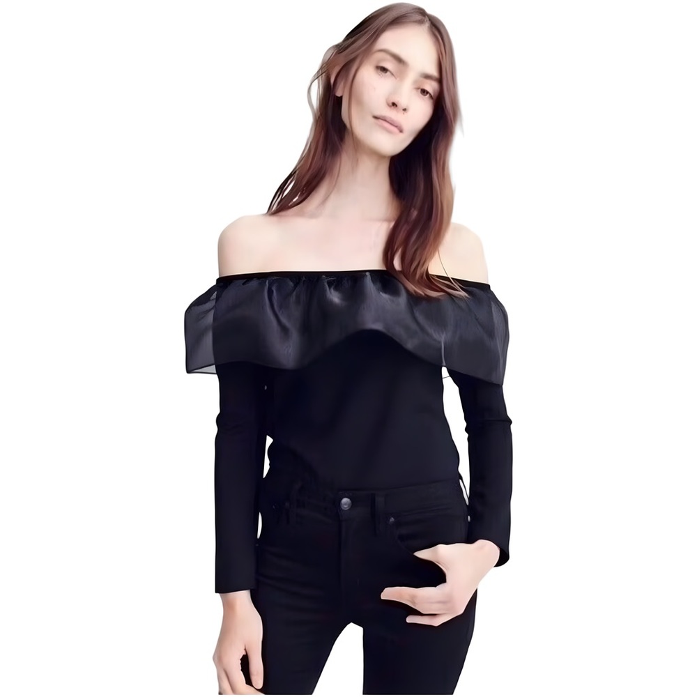 J.CREW black organza ruffle Long Sleeve Top